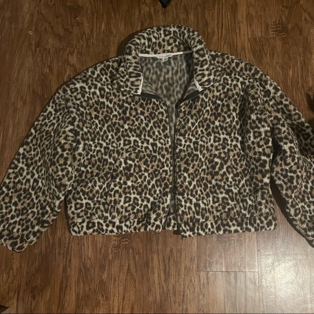cheetah print fleece Sherpa zip up jacket